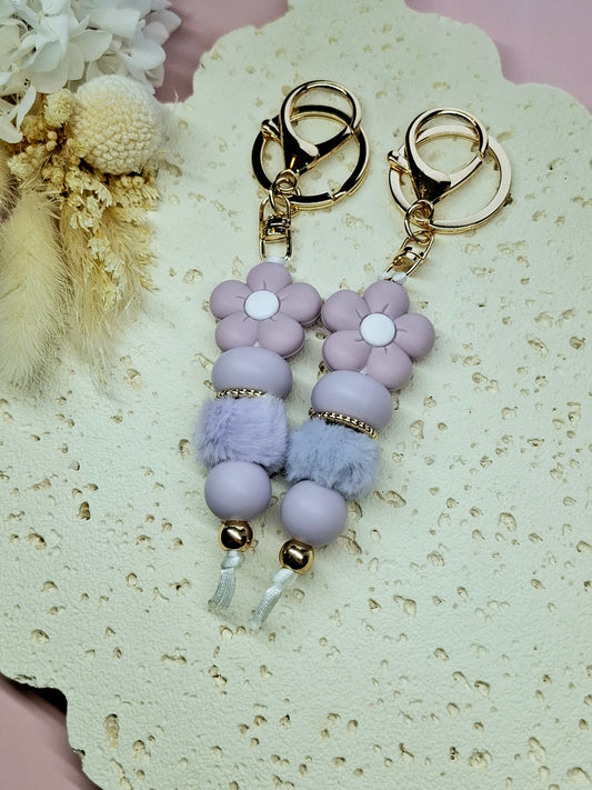Purple Puffy Flower Keychain